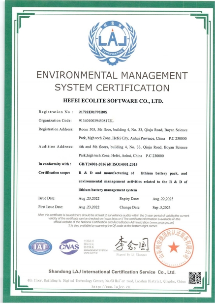 Китай HEFEI ECOLITE ENERGY CO., LTD. Сертификаты